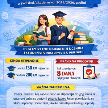 Odluka o izboru izuzetno nadarenih učenika i studenata - korisnika stipendije Općine Ilijaš u školskoj/akademskoj 2025/2026.godini